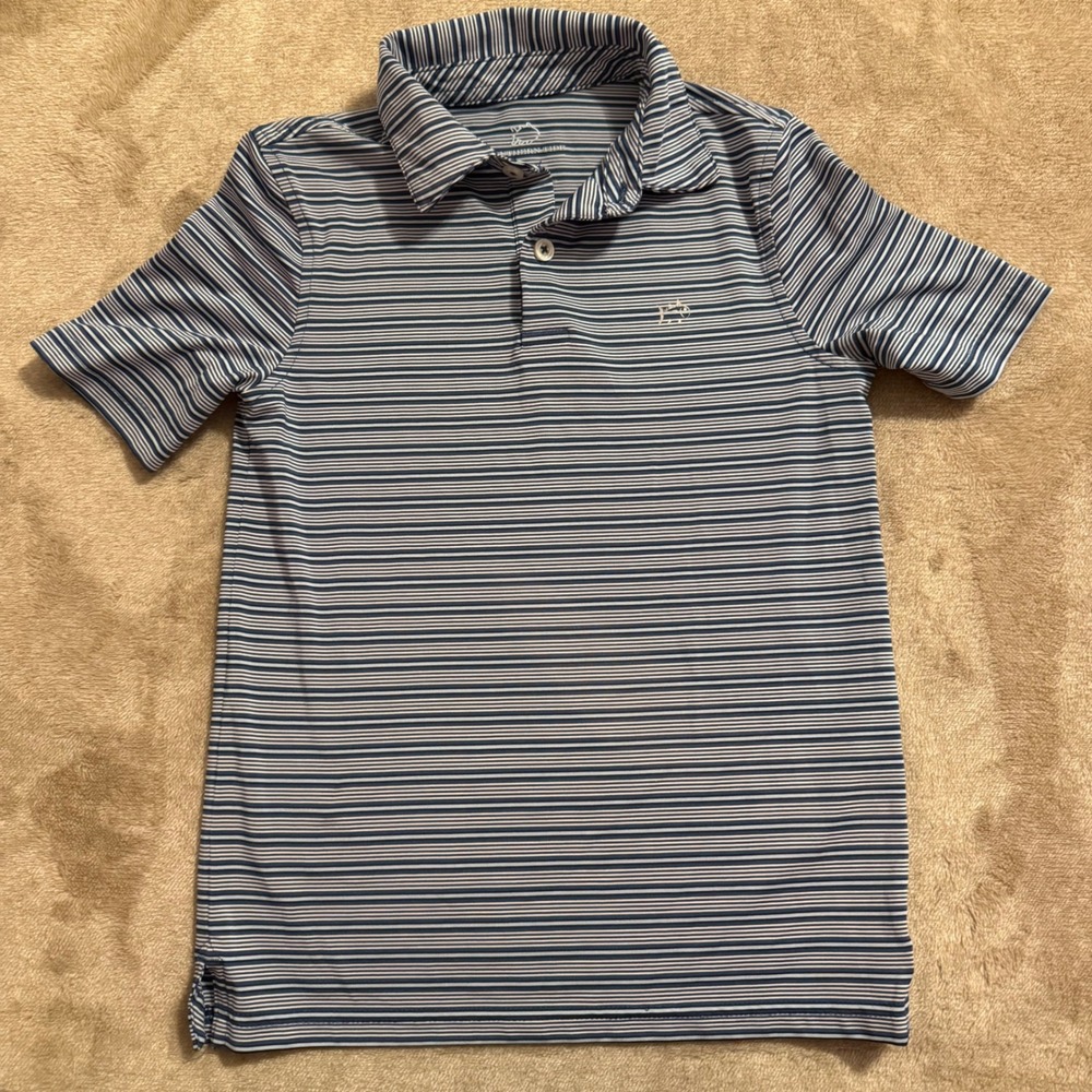 Southern Tide Boys Performance Polo Shirt Navy Blue Striped Size S 6-7 Skipjack